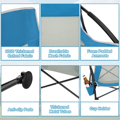 WOLTU Blue Foldable Camping Chair Portable Fishing Chair Beach Lounger Folding Armchair with Mesh Backrest Cup Holder Carry Bag