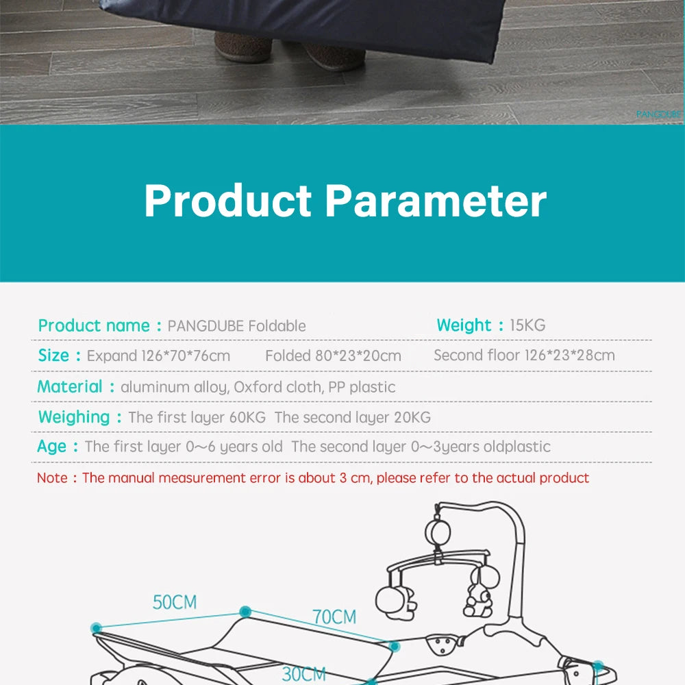 PANGDUBE 4-in-1 Baby Crib Multifunctional Convertible Bed with Rocker & Baby Playpen Newborn Changing Table Foldable Travel Cot