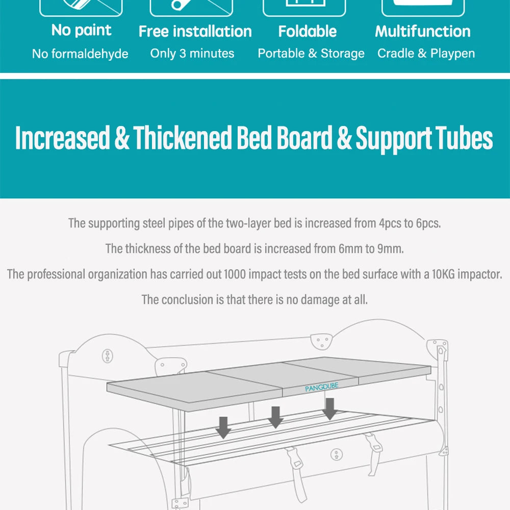 PANGDUBE 4-in-1 Baby Crib Multifunctional Convertible Bed with Rocker & Baby Playpen Newborn Changing Table Foldable Travel Cot