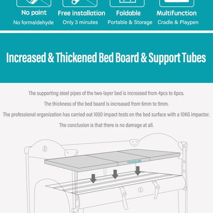 PANGDUBE 4-in-1 Baby Crib Multifunctional Convertible Bed with Rocker & Baby Playpen Newborn Changing Table Foldable Travel Cot
