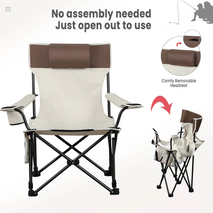 Folding Camping Chair  Lightweight Outdoor Chair Fishing Chair with Headrest Cup Holder Storage Carry Bag for Hiking Picnic Beac