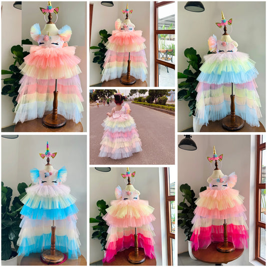 Unicorn Princess Dress for Baby Girls Long Train and Denim Fabric OEM ODM Made in Vietnam Party Style Kid Clothes