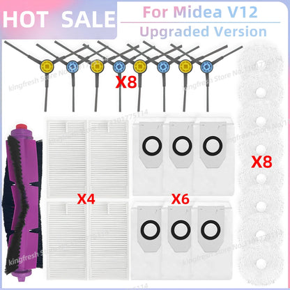 Fit for 미디어 Midea V12 / Eureka J12 Ultra Replacement Parts Accessories Main Roller Side Brush Hepa Filter Mop Cloth Dust Bag