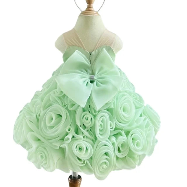 High Quality OEM ODM Rose Petal Tulle Long Gown OEM ODM Floor-Length Princess Dress for Baby Girls Made in Vietnam Fast Delivery