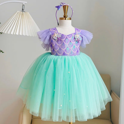 Mermaid Princess Dress for Girls Sparkly Birthday Party Gown Kids Costume Outfit Nhung Nguyen Prince Dress Baby