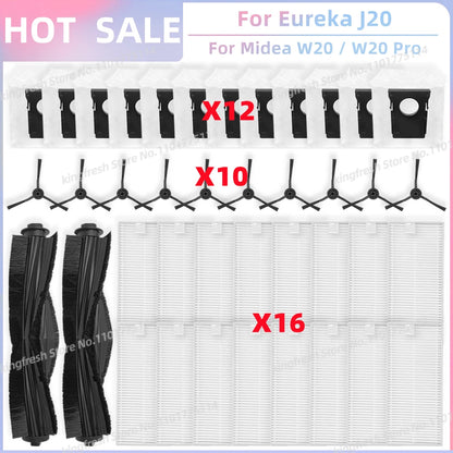 Fit For Eureka J20 / Midea W20 / W20 Pro Robot Vacuum Replacement Parts Main Roller Side Brush Hepa Filter Dust Bag Accessories