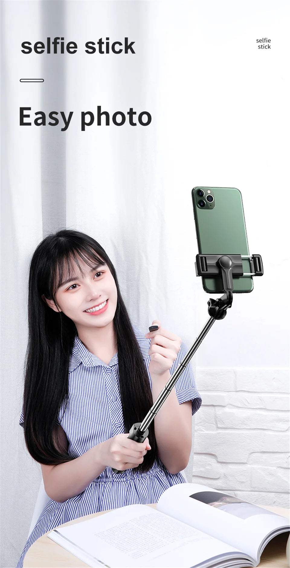 Roreta Wireless Selfie Stick Tripod Stand Bluetooth Remote Extendable Tripod for iPhone Mobile Phone Tiktok Live Streaming