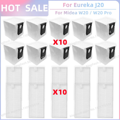 Fit For Eureka J20 / Midea W20 / W20 Pro Robot Vacuum Replacement Parts Main Roller Side Brush Hepa Filter Dust Bag Accessories