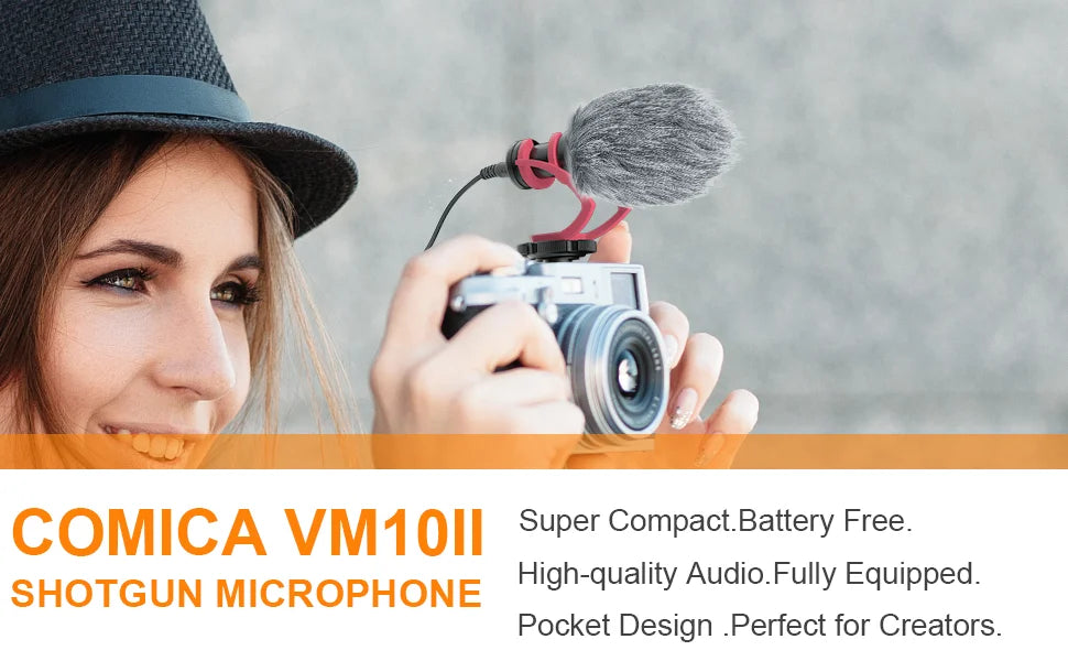 Camera Microphone,COMICA CVM-VM10II Professional Shotgun Microphone with Shock Mount For iPhone,DSLR Camera,Android Smartphones