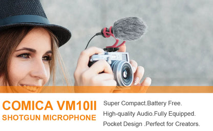 Camera Microphone,COMICA CVM-VM10II Professional Shotgun Microphone with Shock Mount For iPhone,DSLR Camera,Android Smartphones