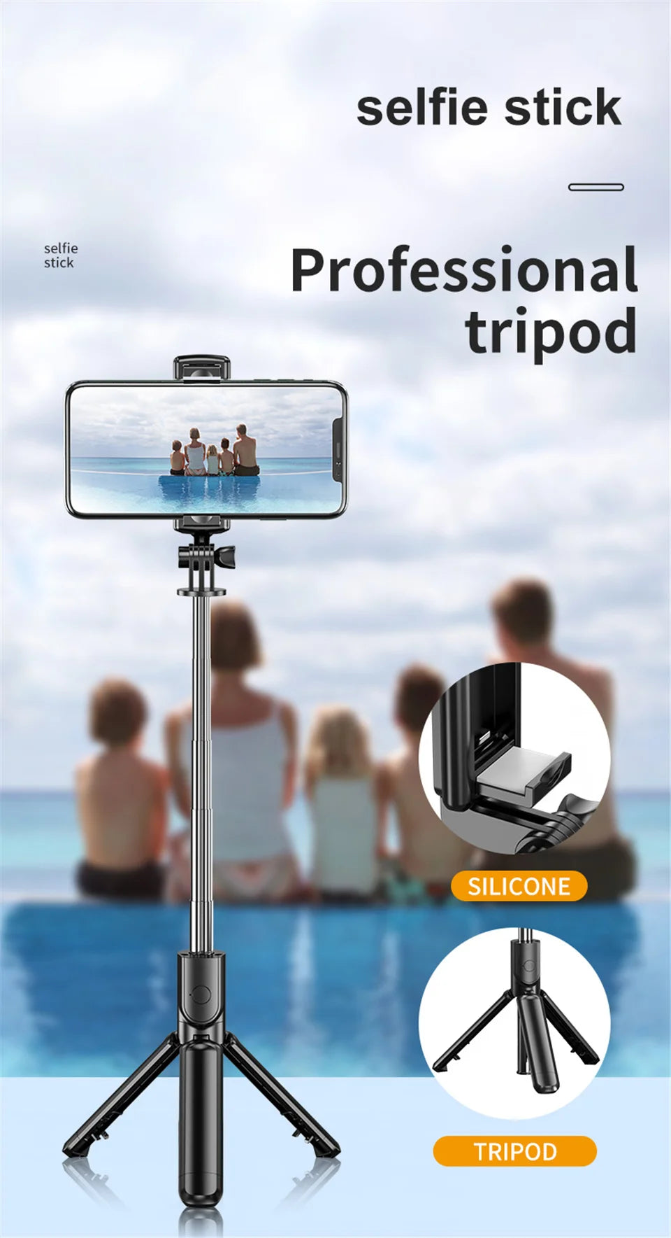 Roreta Wireless Selfie Stick Tripod Stand Bluetooth Remote Extendable Tripod for iPhone Mobile Phone Tiktok Live Streaming