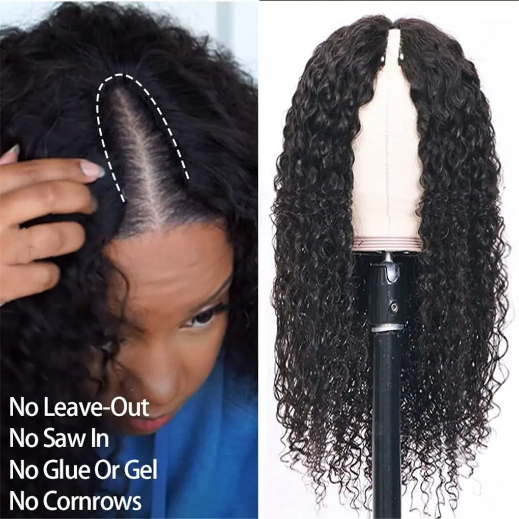 Deep Curly V Part Wig Human Hair No Leave Out Brazilian Deep Wave Human Hair Wigs for Women U Part No Glue Virgin Wigs On Sale