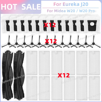 Fit For Eureka J20 / Midea W20 / W20 Pro Robot Vacuum Replacement Parts Main Roller Side Brush Hepa Filter Dust Bag Accessories