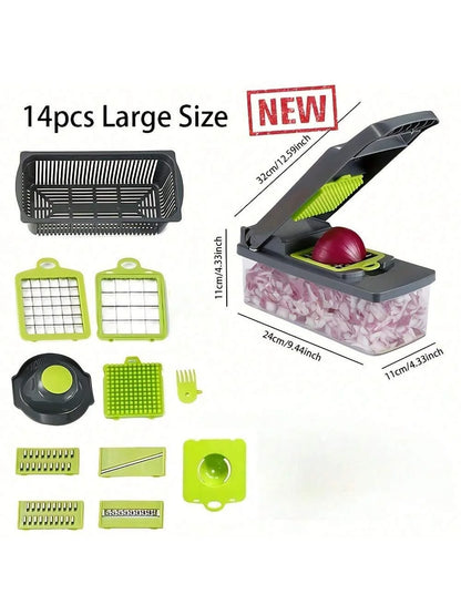 14pcs Vegetable Chopper Multifunctional Fruit Slicer Manual Food Grater Vegetable Slicer Cutter With Container  Kitchen Gadgets