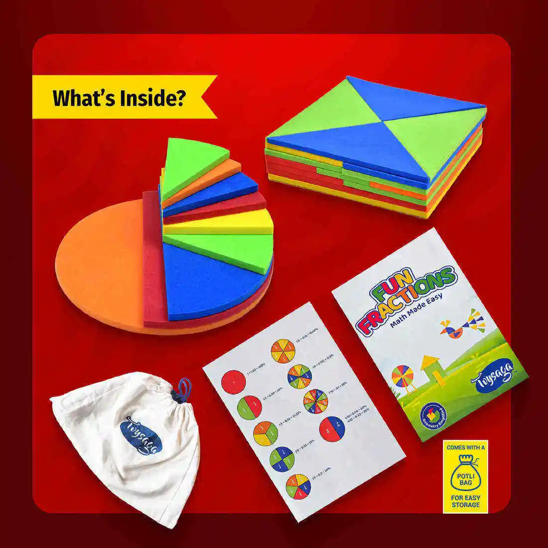 Toysaga Fun Fractions Math Made Easy Educational Puzzle Game Cardboard Material Kids Learning Fractions Shapes Basic Math Toy