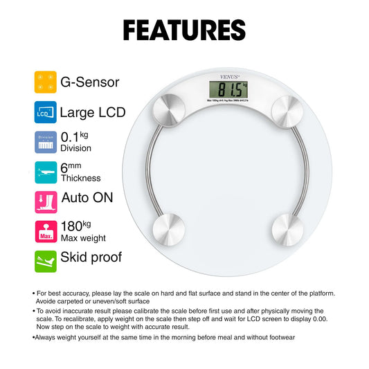 Transparent 180 kg Tempered Glass Body Eco-Friendly Durable Non-Slip Adjustable Bathroom Weighing Scale High Strain Gauge Sensor