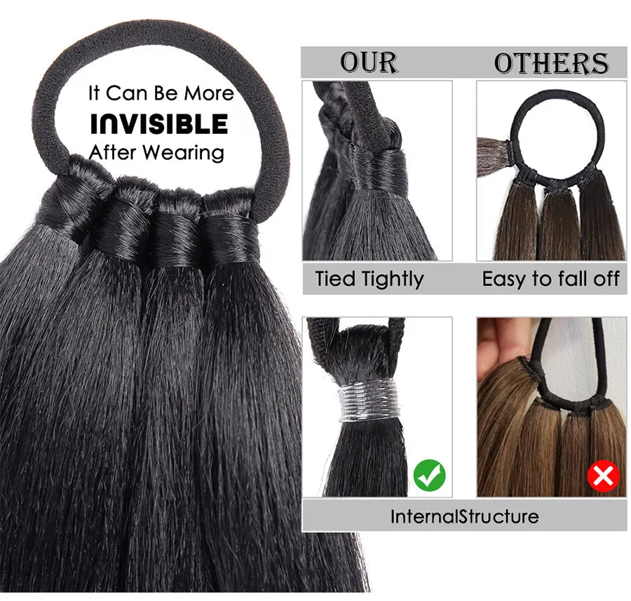 26"34Inch Braided Ponytail Extension Yaki Synthetic Long Ponytail With Hair Tie Diy Braided Ponytail High Temperature Fiber