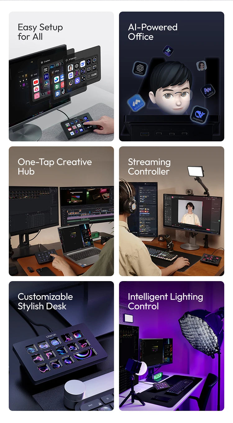 Ulanzi D200H Live Streaming Controller 13 LCD Keys for Tiktok Youtube Vlog Content Creation Photo Video Editing Gaming Office