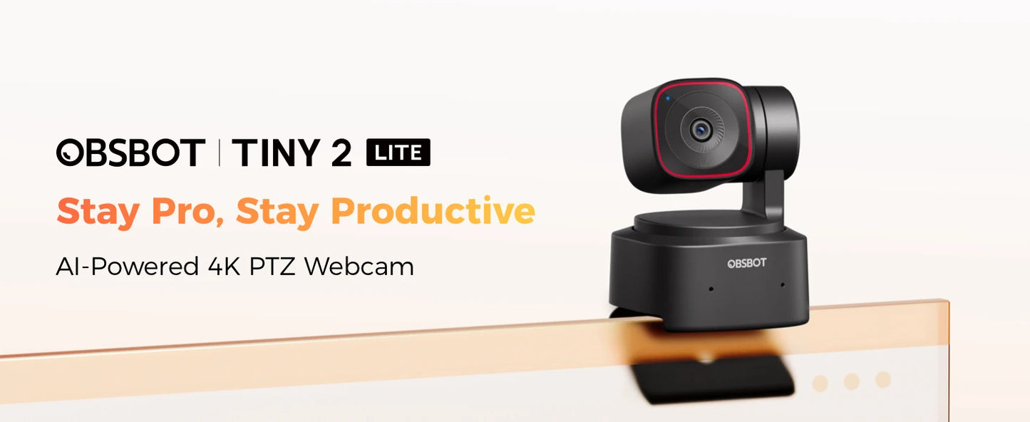 OBSBOT Tiny 2 Lite 4K Webcam for PC, AI Tracking PTZ Streaming Camera with 1/2" Sensor, Gesture Control, 60 FPS, HDR, Microphone