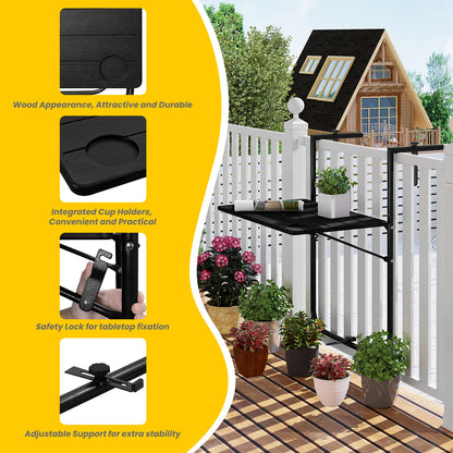 WOLTU Foldable Wall Hanging Balcony Table 3 Levels Height-Adjustable Weatherproof 60x36cm Computer Desk for Garden Outdoor