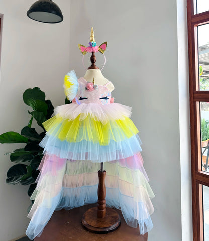 Unicorn Princess Dress for Baby Girls Long Train and Denim Fabric OEM ODM Made in Vietnam Party Style Kid Clothes
