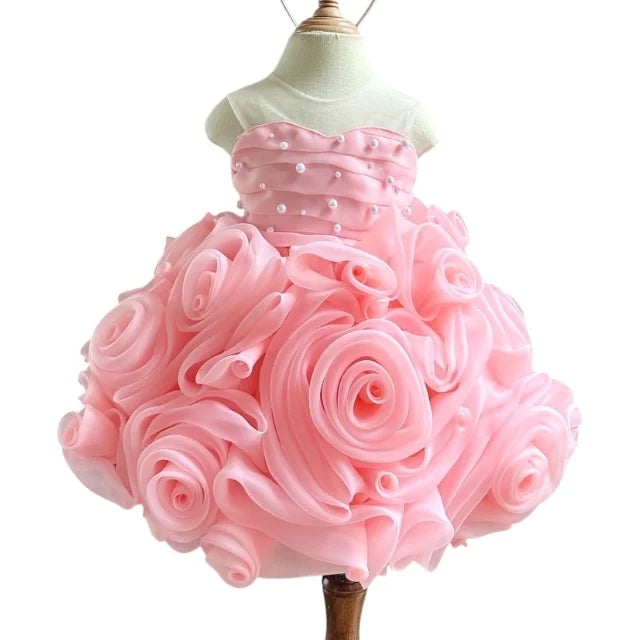Rose Petal Tulle Beaded Princess Dress for Baby Girls High Quality Floor-Length Mermaid Tail Gown Fast Delivery OEM ODM Made