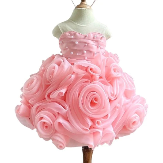 Rose Petal Tulle Beaded Princess Dress for Baby Girls High Quality Floor-Length Mermaid Tail Gown Fast Delivery OEM ODM Made