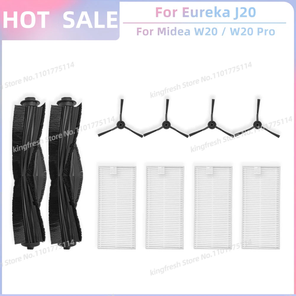 Fit For Eureka J20 / Midea W20 / W20 Pro Robot Vacuum Replacement Parts Main Roller Side Brush Hepa Filter Dust Bag Accessories