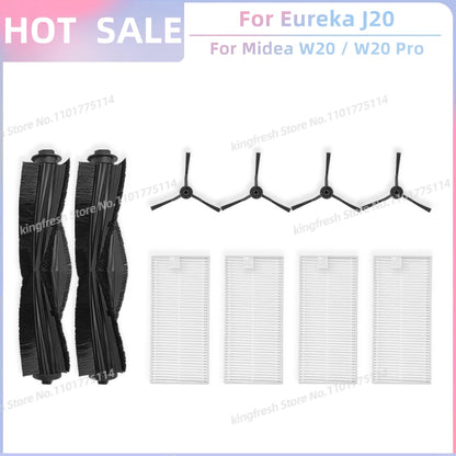 Fit For Eureka J20 / Midea W20 / W20 Pro Robot Vacuum Replacement Parts Main Roller Side Brush Hepa Filter Dust Bag Accessories