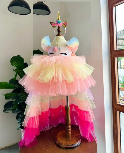 Unicorn Princess Dress for Baby Girls Long Train and Denim Fabric OEM ODM Made in Vietnam Party Style Kid Clothes