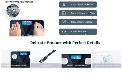 Electronics Smart Glass Modern LCD Bathroom Kitchen Scale 180 kg 100 g for Digital Body Fat BMI Sensor App-Connected