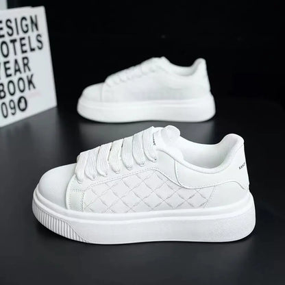 Men's White Sneakers Inside Elevating Couple Board Shoes Leather Casual Trainers