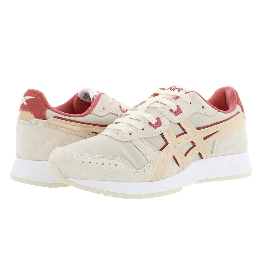 ASICS Lyte Classic Women's Sporty Fly Knit Sneakers Tan/Red with Embroidered Logo for Autumn Walking | 100% Authentic