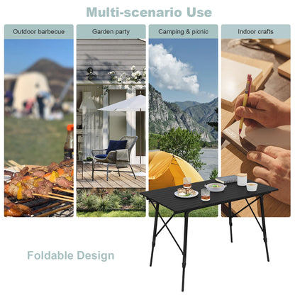 WOLTU Aluminum Folding Travel Camping Table with Carry Bag 120x68.5cm Adjustable Height Outdoor Garden Table for 4-6 People
