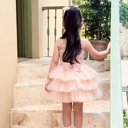 3-Tier Lace Sleeveless Beaded Knee-Length Princess Dress Baby Girls Summer Wedding Ceremony Birthday Party ODM Eco-Friendly
