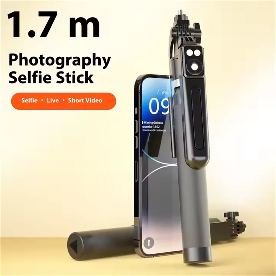 FANGTUOSI 1.7M 360 ° rotation Selfie Stick Wireless Tripod Stand with Light Bluetooth Remote Extendable phone holder for Tlktok