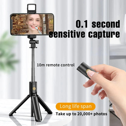 Roreta Wireless Tripod Stand Selfie Stick with Light Bluetooth Remote Control Extendable for iPhone Cellphone Tiktok Live Stream