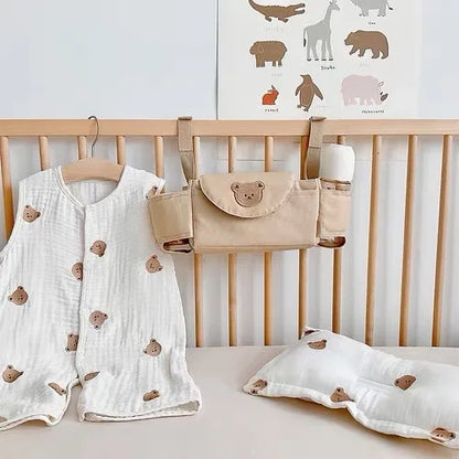 Universal Cotton Nursery Diaper Organizer Bag with Insulated Cup Holder Hanging Baby Stroller Bag for Mommy and Infant