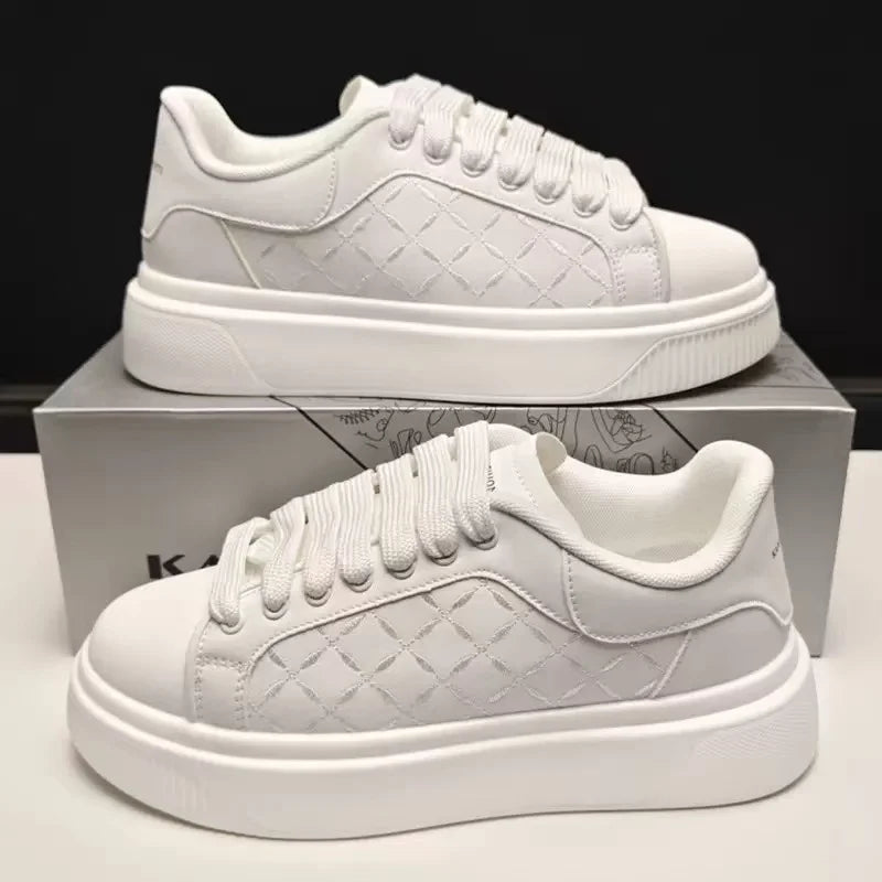 Men's White Sneakers Inside Elevating Couple Board Shoes Leather Casual Trainers