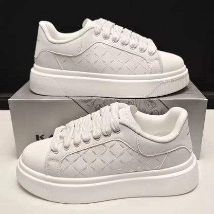 Men's White Sneakers Inside Elevating Couple Board Shoes Leather Casual Trainers