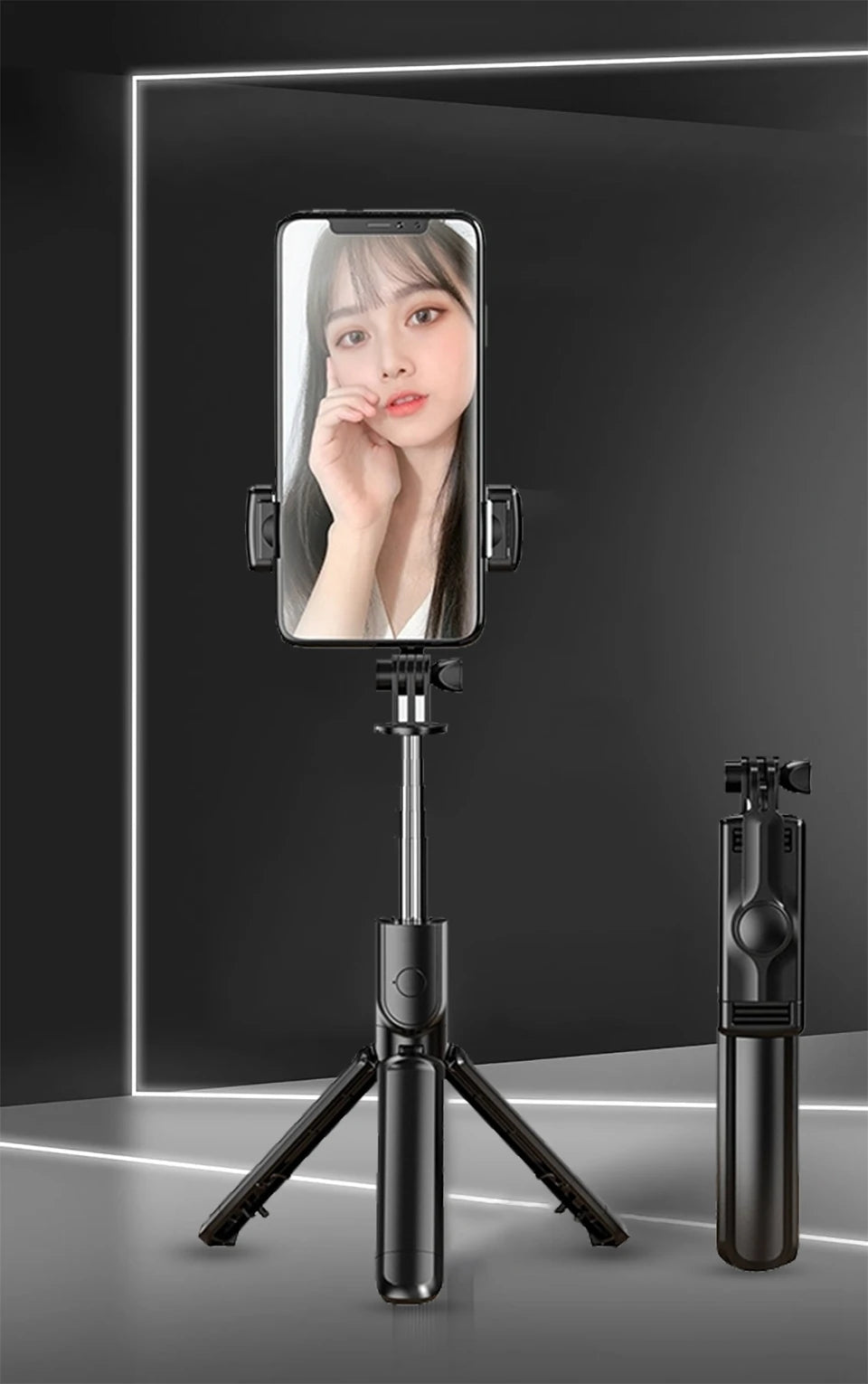 Roreta Wireless Selfie Stick Tripod Stand Bluetooth Remote Extendable Tripod for iPhone Mobile Phone Tiktok Live Streaming