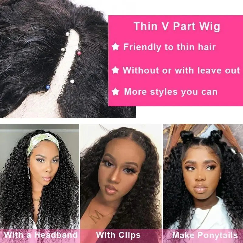Deep Curly V Part Wig Human Hair No Leave Out Brazilian Deep Wave Human Hair Wigs for Women U Part No Glue Virgin Wigs On Sale