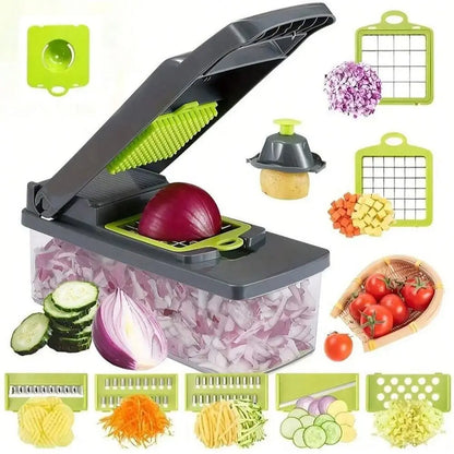14pcs Vegetable Chopper Multifunctional Fruit Slicer Manual Food Grater Vegetable Slicer Cutter With Container  Kitchen Gadgets