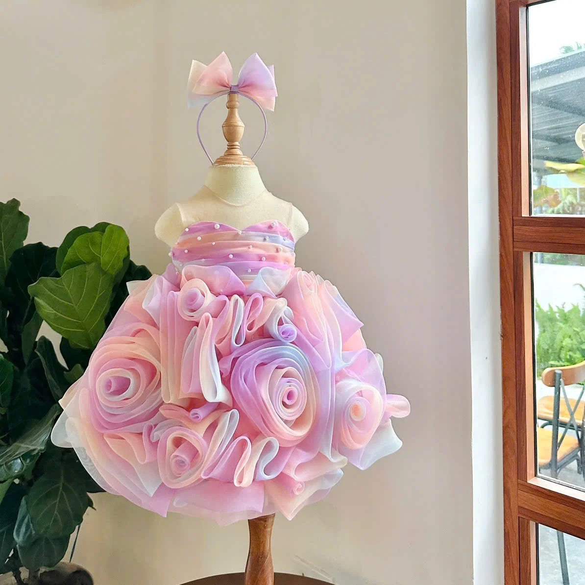 Rose Petal Tulle Beaded Princess Dress for Baby Girls High Quality Floor-Length Mermaid Tail Gown Fast Delivery OEM ODM Made