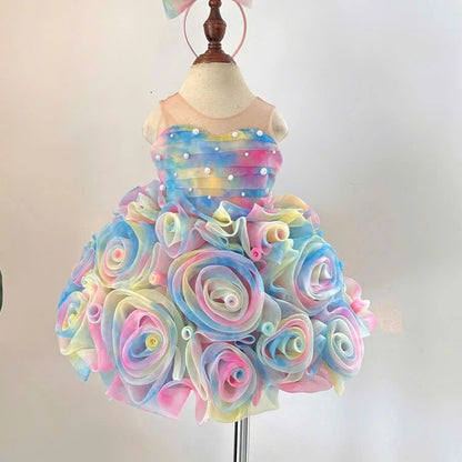 Rose Petal Tulle Beaded Princess Dress for Baby Girls High Quality Floor-Length Mermaid Tail Gown Fast Delivery OEM ODM Made