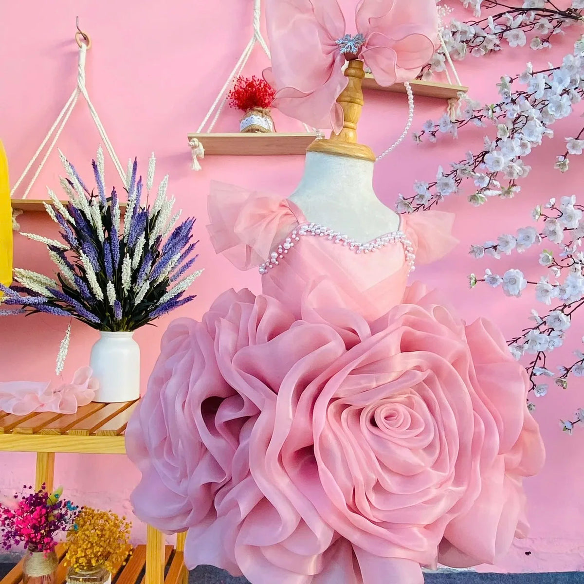 High Quality Rose Chiffon Princess Dress for Baby Girls by Nhung Nguyen OEM ODM Custom Made in Vietnam Kids Party Wear 1