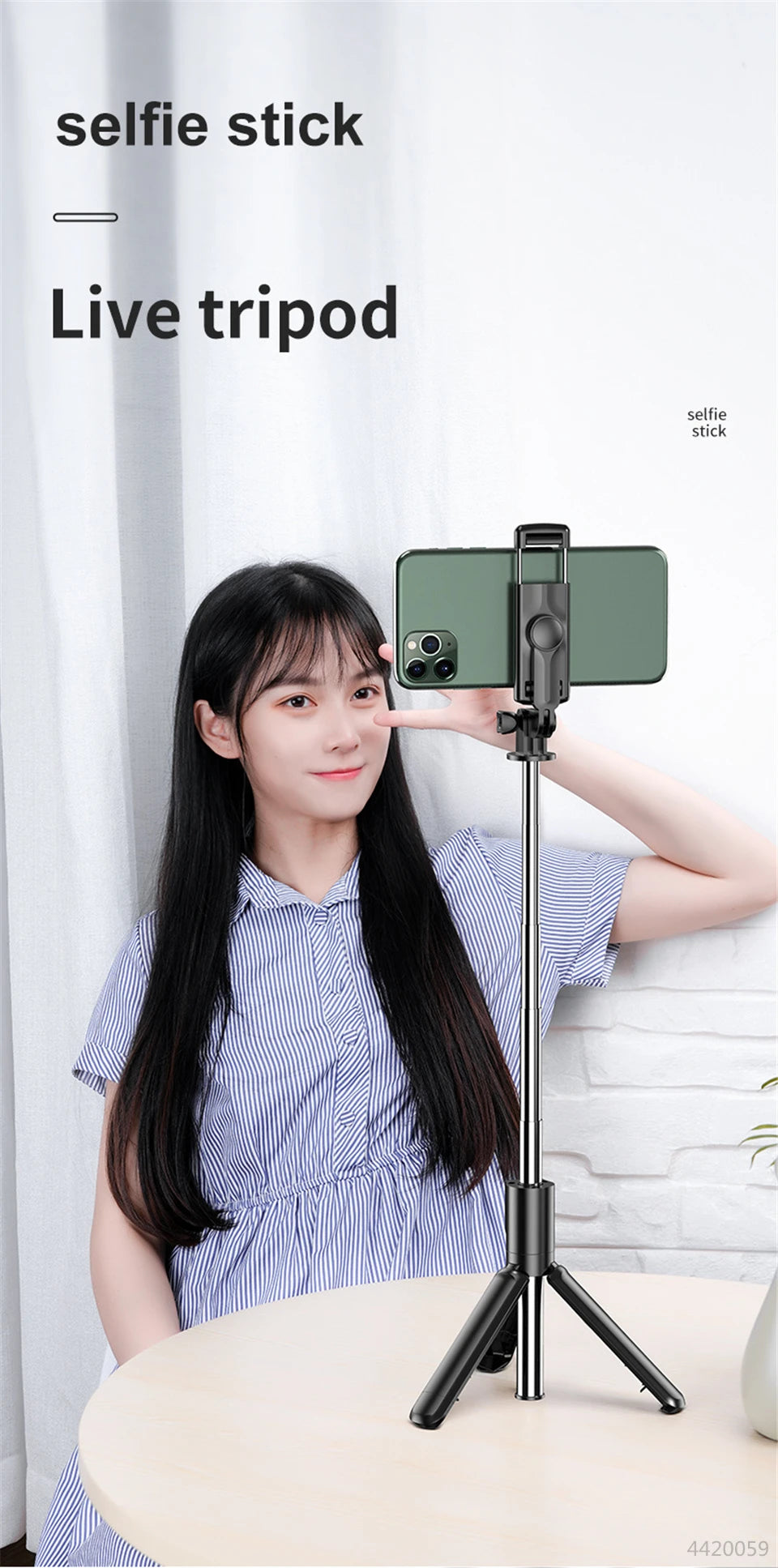 Roreta Wireless Selfie Stick Tripod Stand Bluetooth Remote Extendable Tripod for iPhone Mobile Phone Tiktok Live Streaming