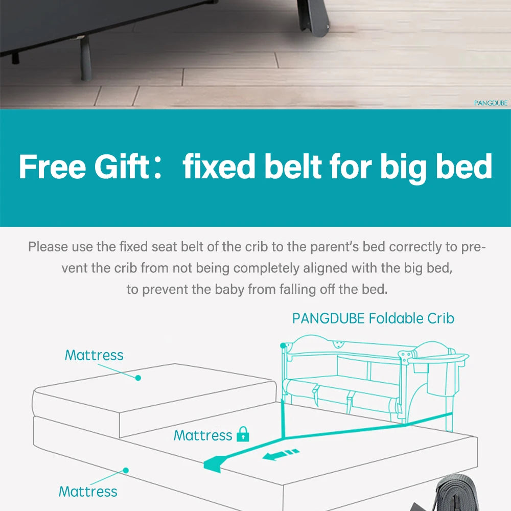 PANGDUBE 4-in-1 Baby Crib Multifunctional Convertible Bed with Rocker & Baby Playpen Newborn Changing Table Foldable Travel Cot