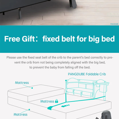 PANGDUBE 4-in-1 Baby Crib Multifunctional Convertible Bed with Rocker & Baby Playpen Newborn Changing Table Foldable Travel Cot