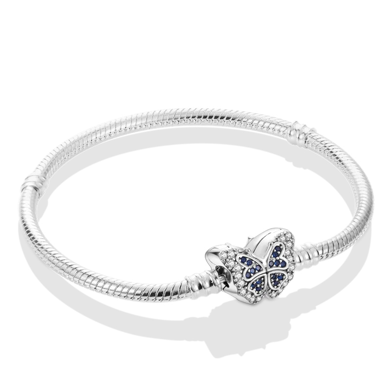 925 Sterling Silver Charm Bracelet - Leaf, Clover, Butterfly & Heart Design | 17-20cm Adjustable